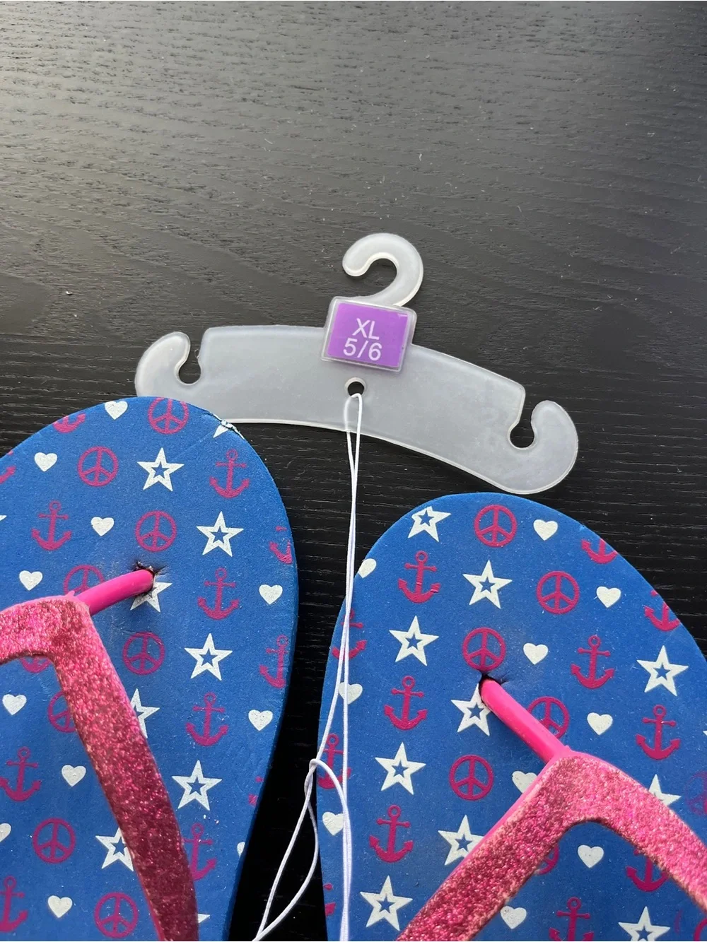 Xhilaration Girls Flip Flops Blues Gail Blue Pink Glitter Size XL 5/6 New